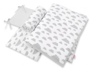 Double-sided bedding set 3-pcs  - clouds gray/gray